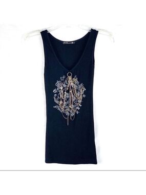 NEW-MARISA K Chains/Charms/Printed Black Tank Top